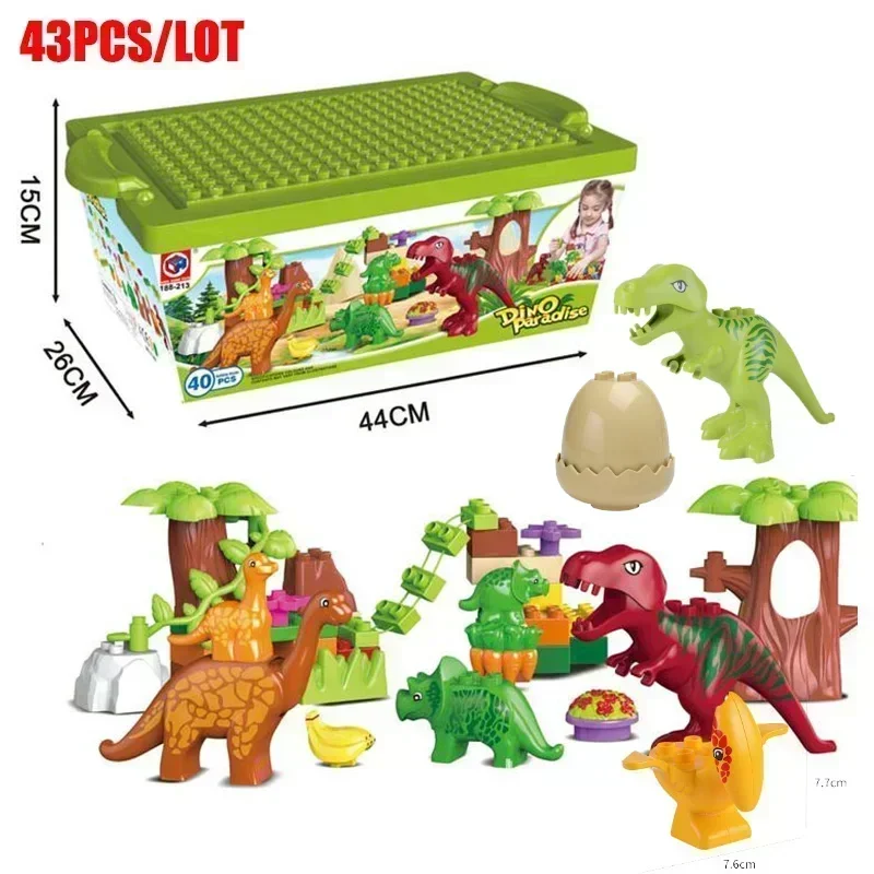 43pcs/lot Dino Valley Building Blocks Sets Large Particles Animal Dinosaur World Model Toys Bricks Compatible Duplo