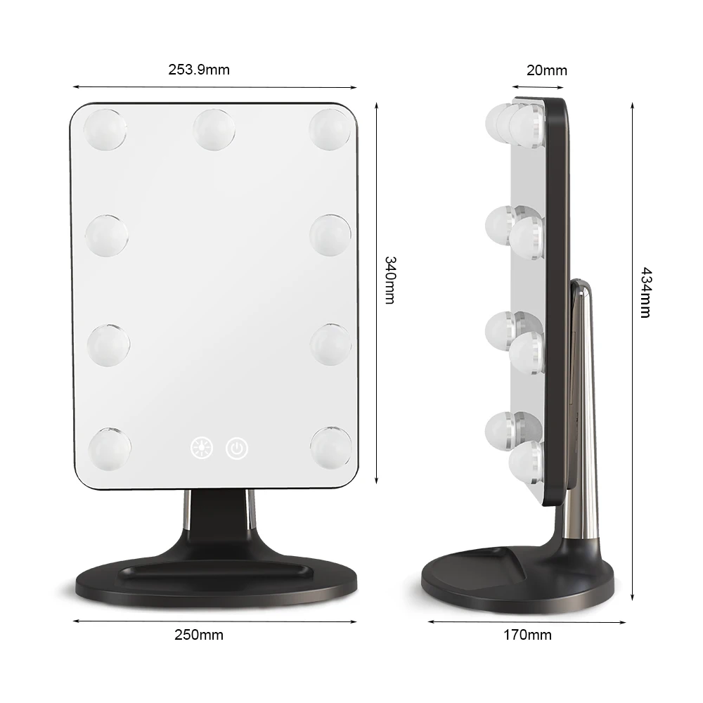Three Color Lighting Modes Makeup Smart Hollywood Vanity Mirror with 9 Dimmable Bulbs Lights