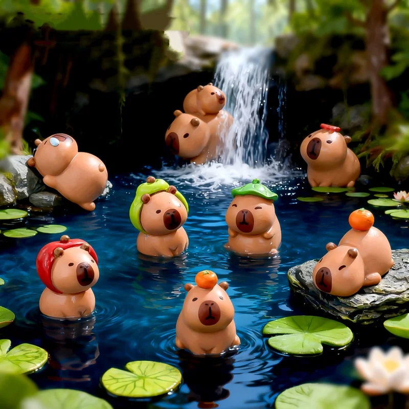 8pcs/Set Miniature Capybara Mini Kapibare Action Figures Capybara Model Home Decoration Kids Gift DIY Micro Landscape Ornament