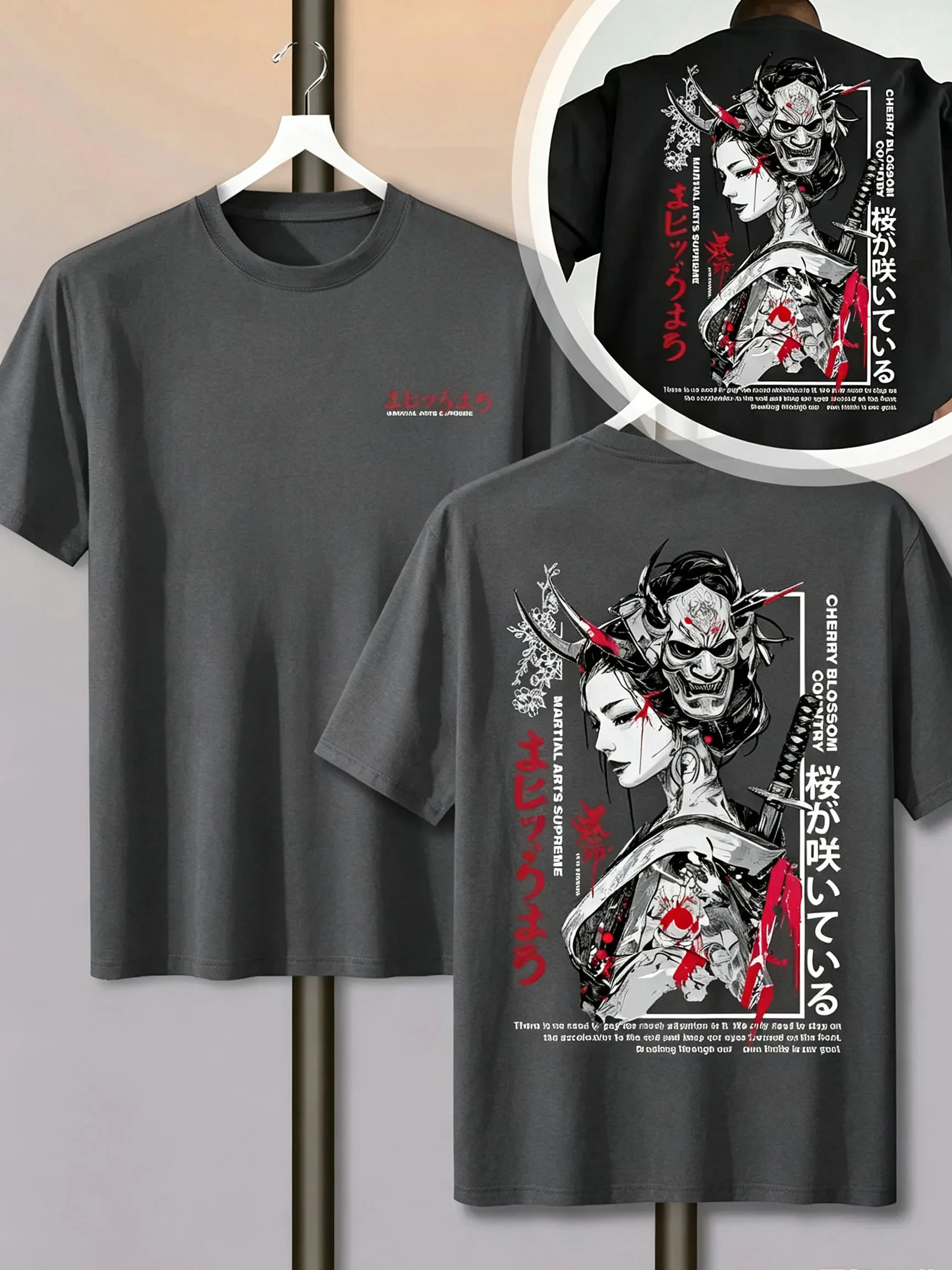 Unisex Japanese Geisha Hannya Samurai T Shirt Men Oversized Cotton Short Sleeve O-Neck Harajuku Ukiyo-e Streetwear Summer Tees