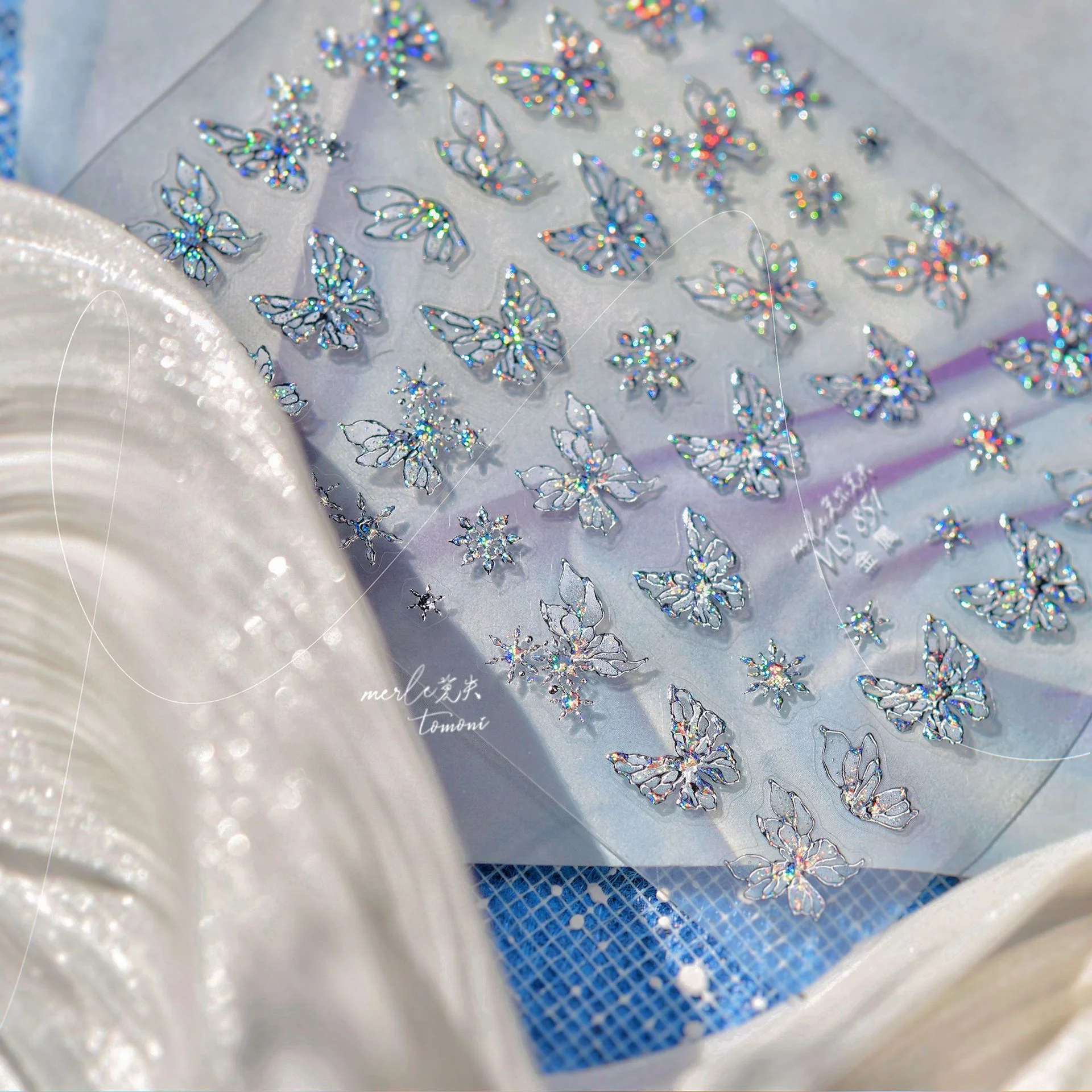 Nail Art Stickers Manicure Decals Sparkling Butterfly Snowflake Pink Blue White Chic Snow Metal Workmanship Star Self Adhesive