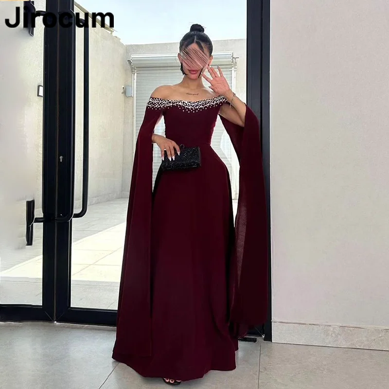 Jirocum Elegant Off Shoulder Prom Dress Beaded Chiffon Party Evening Gown customized A-line Floor Length Special Occasion Gowns