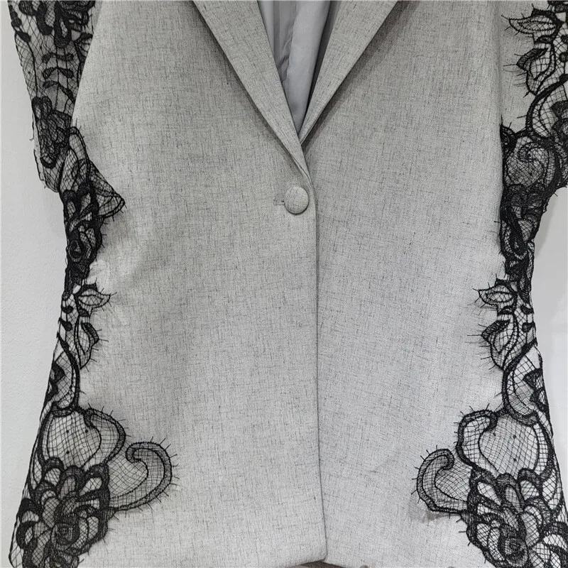 HKSH Herbst Neue frauen High Street Flut Trendy Spitze Patch Design drehen-unten Kragen Einzigen Taste Beiläufige Elegante weste HK7803