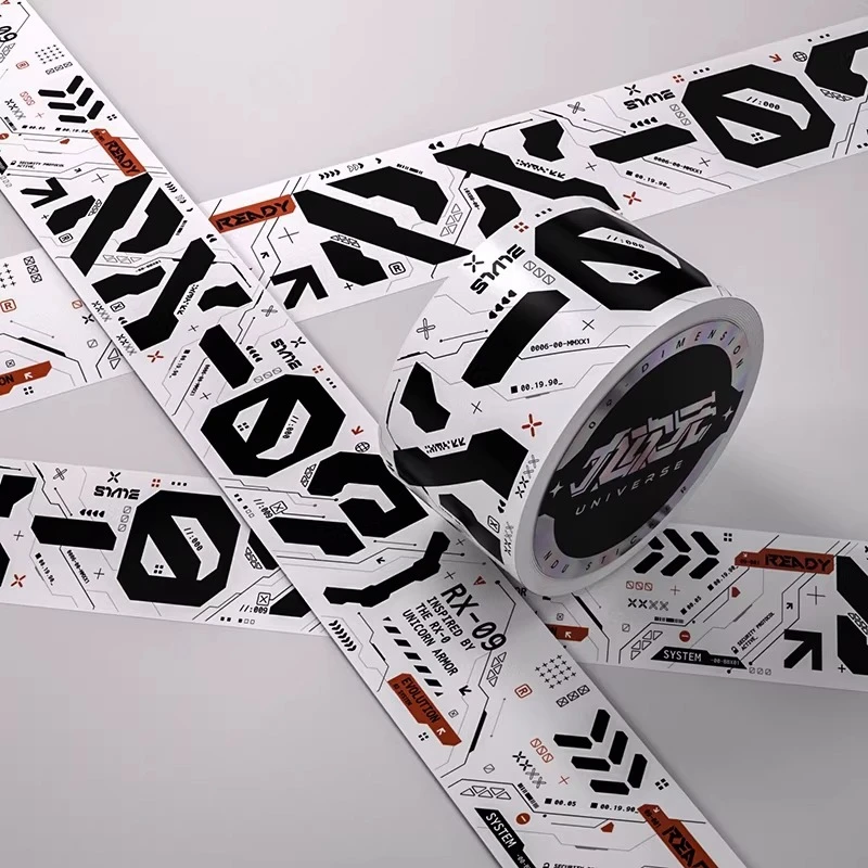 5M Cyberpunk Sci-Fi Warning Tape DIY Mechanical Decorative Tape Stickers for Bicycle/Skateboards/suitcases/fish Tanks Stickers image 6