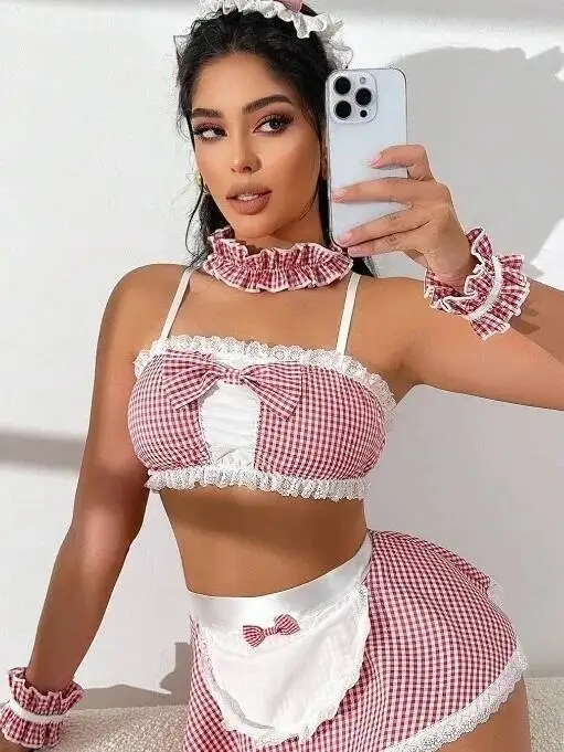 New Sexy Maid Uniform Hot Passion Semi-Transparent Private Room Sexy Skirt Sets With Apron  Pure Desire Charming Lace Trim J3F7 image 3