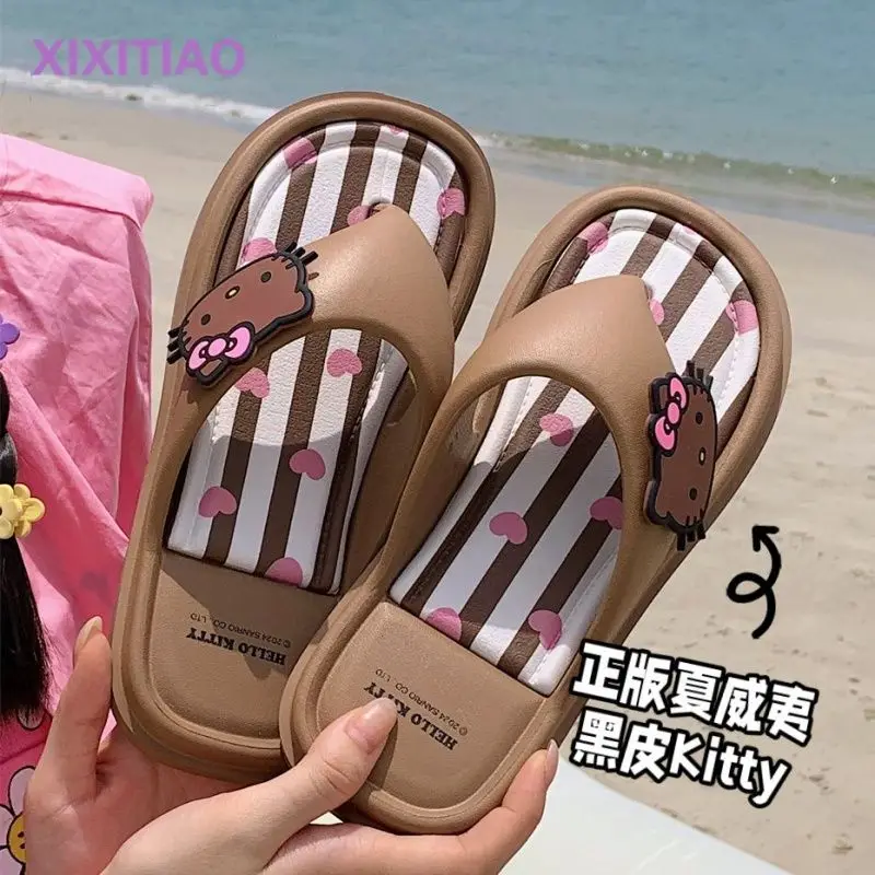 Sanrioed Hello Kittys Flip Flop Women Summer Outdoor Indoor Flat Sandals Girls Beach Sandals Fashion Slippers Antislip Comfort