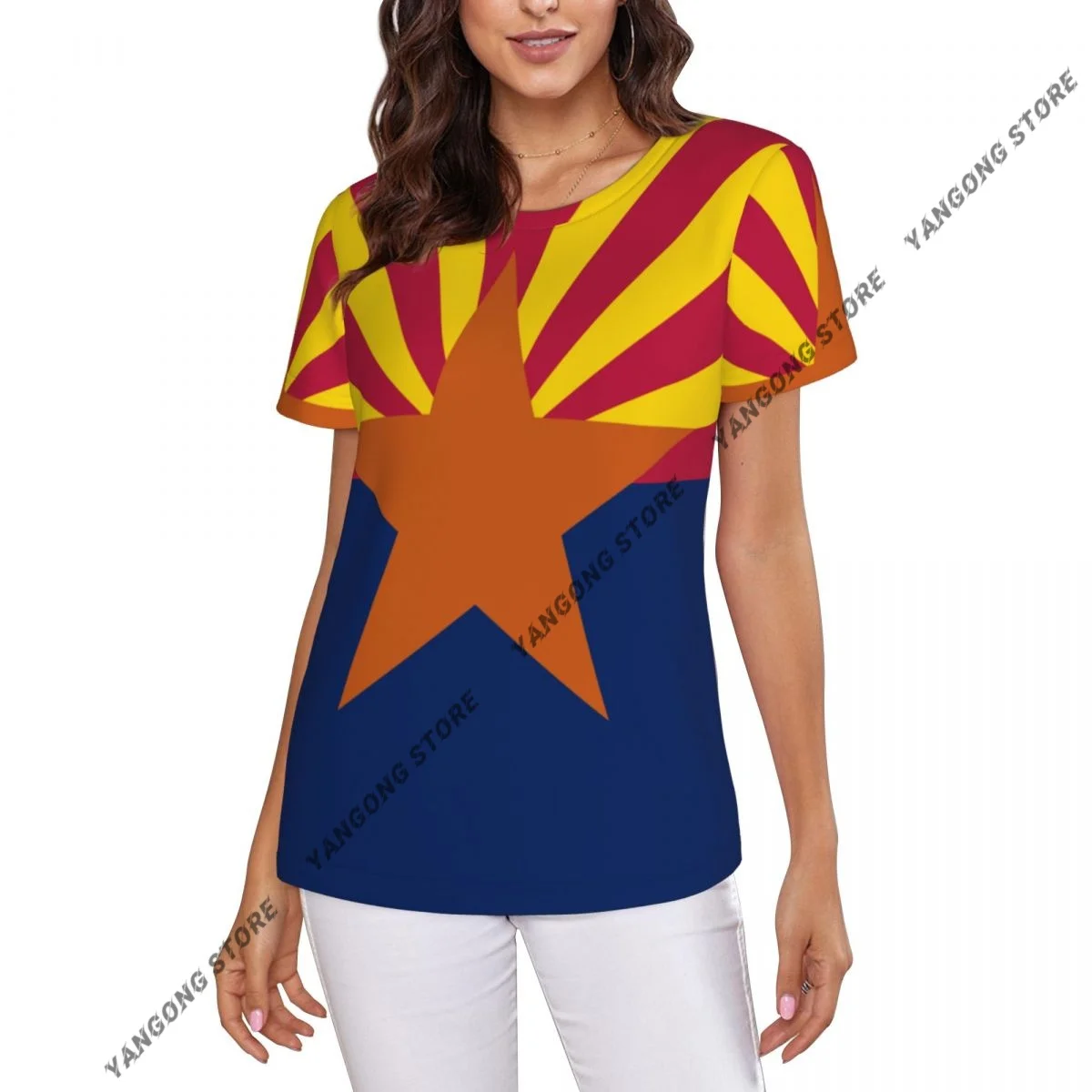 Women's T-shirt Flag Of Arizona Tshirt Women Casual O-Neck Short Sleeve Tops Tees Clothing