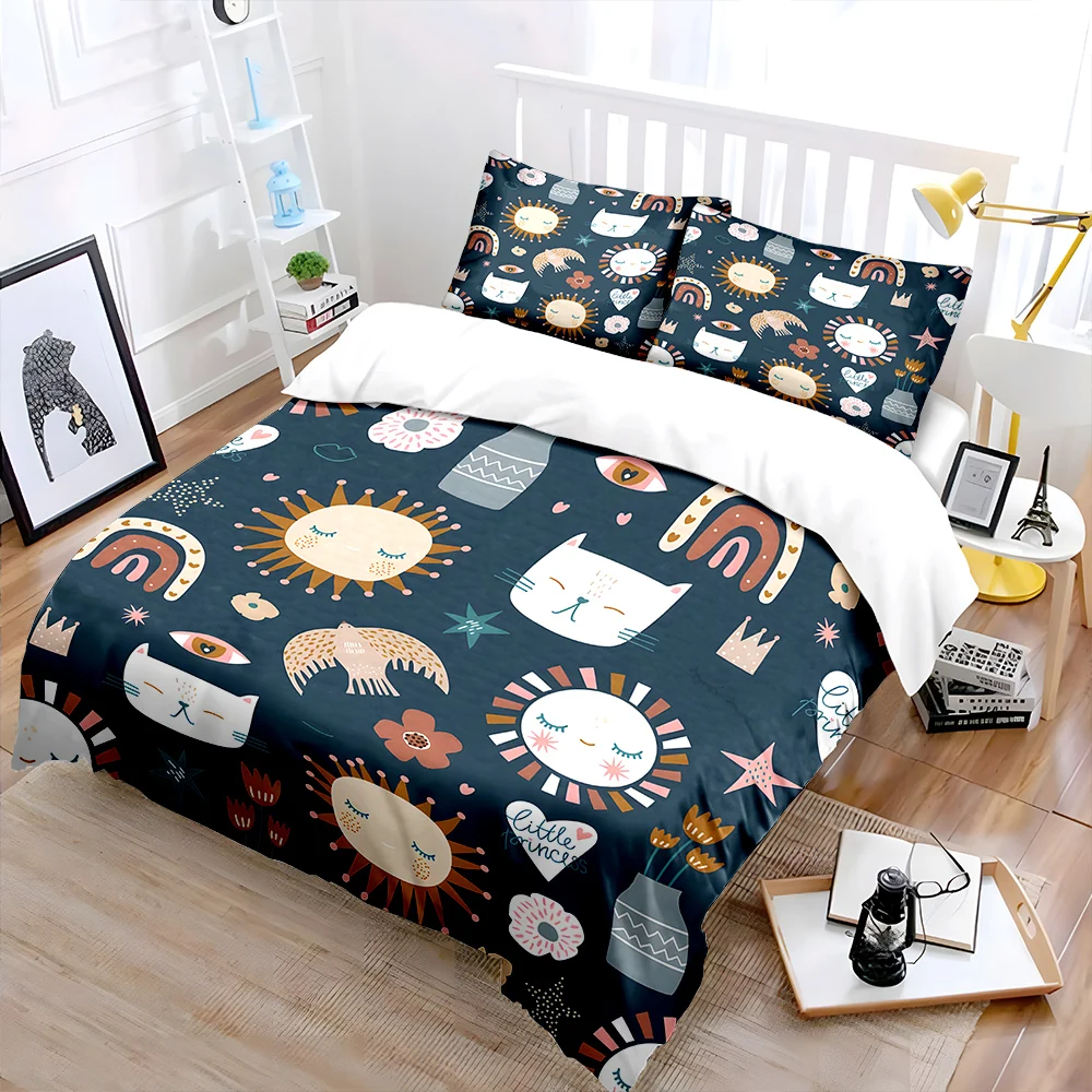 Cute hand-drawn styled patterns Print Bedding Set 1 Duvet Cover 2 Pillowcases for Adult and Children Luxury Gift Full Size