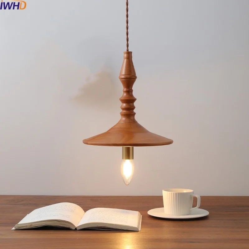 

IWHD Home Decor LED Pendant Lamp Wood Indoor Living Room Bedroom Japanese Hanging Light Fixtures Chandelier Hanglampen