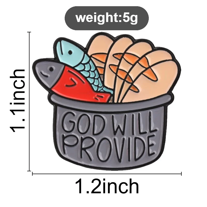 Cartoon Fish Bread Enamel Pins GOD WILL PROVIDE Metal Brooches Fashion Lapel Badge Backpack Clothes Jewelry Gift for Friends