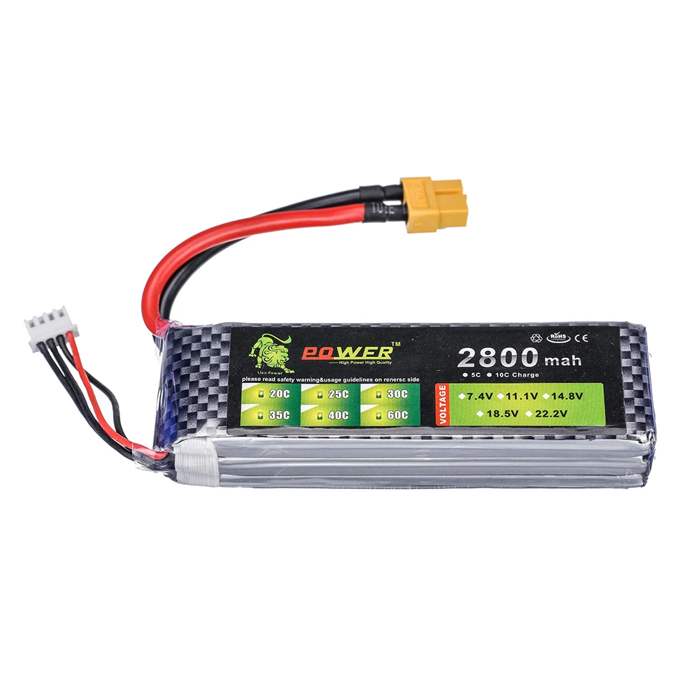 Bateria Lipo Recarregável para RC Quodcopter, Carro, Caminhão, Barco, Peças de Reposição Drone, 2800MAH, 3s 2200mAh, 7.4V, 11.1V, 14.8V