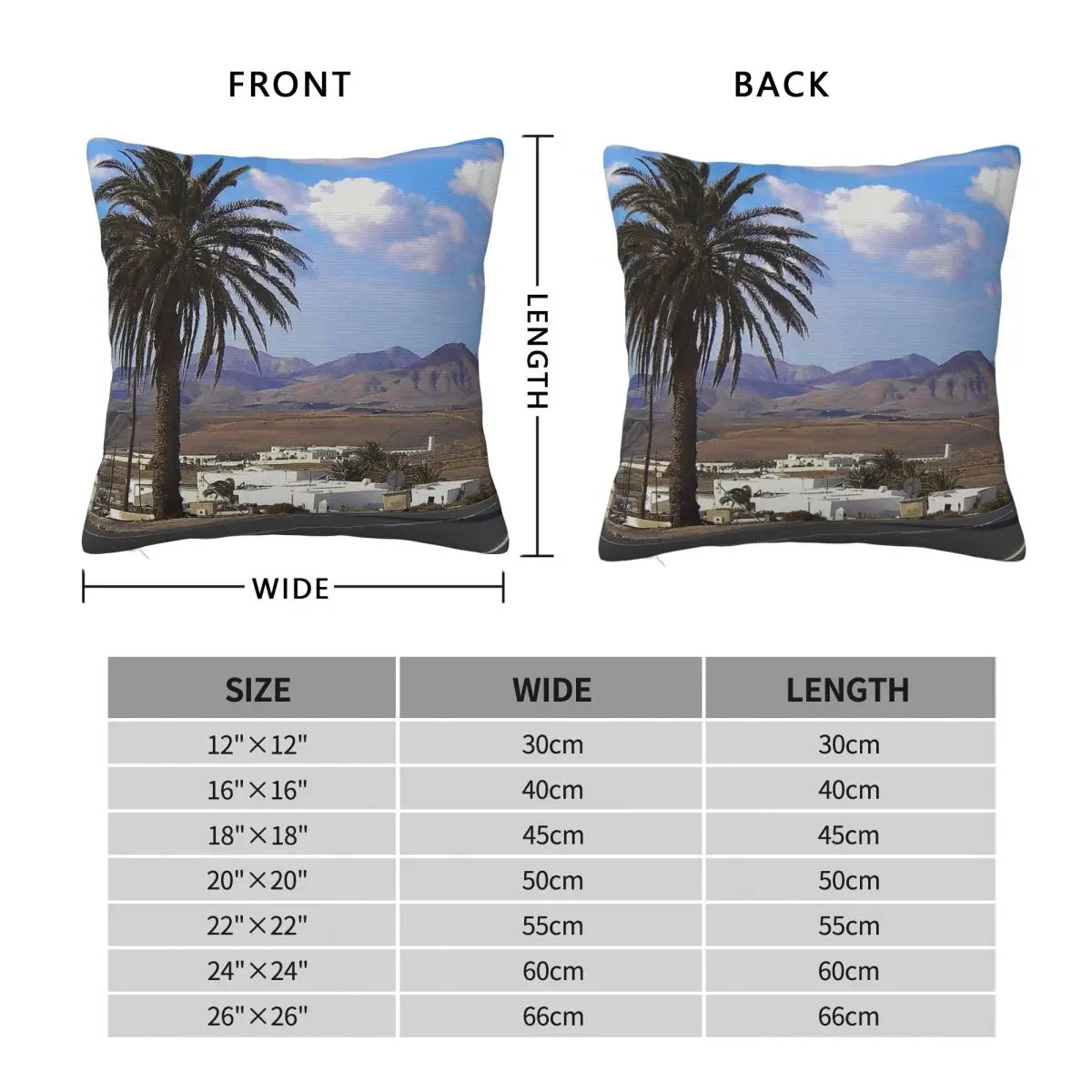 Lanzarote Spanish Canary Islands Square Pillowcase Polyester Linen Velvet Printed Zip Decorative Home Cushion Cover 45x45