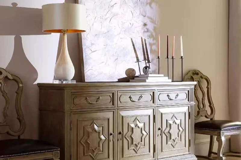 Modern Vintage Restaurant Wall Mounted Solid Wood Carved Sideboard Media Console Home Furniture Console