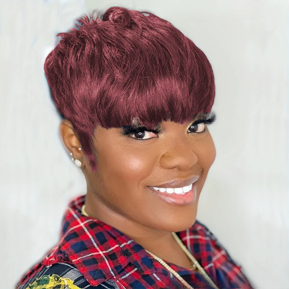 

Прямой парик из натуральных волос, парик с стрижкой пикси, короткие прямые парики из натуральных волос для женщин, парик машинного производства