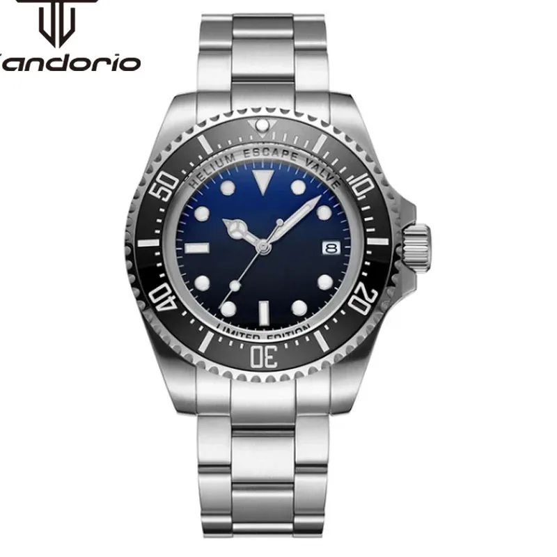 Tandorio 43mm NH35A PT5000 Stainless Steel Automatic Men Watch Sapphire Glass Luminous Mechanical Wristwatch Rotating Bezel Date