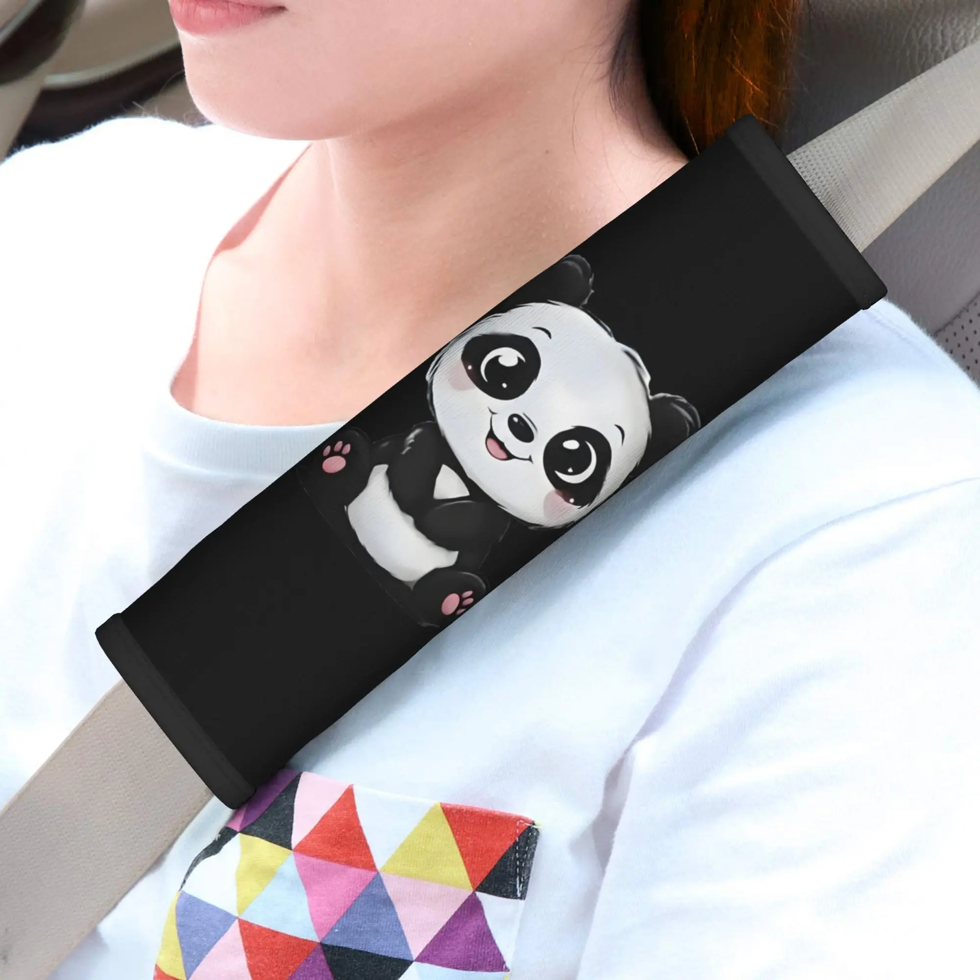 Chibi Panda Head Seat Belt Cover For Cars, Travel Bags, And Backpacks - Slip-Resistant Design, Easy To Install, Fun Car Accessor
