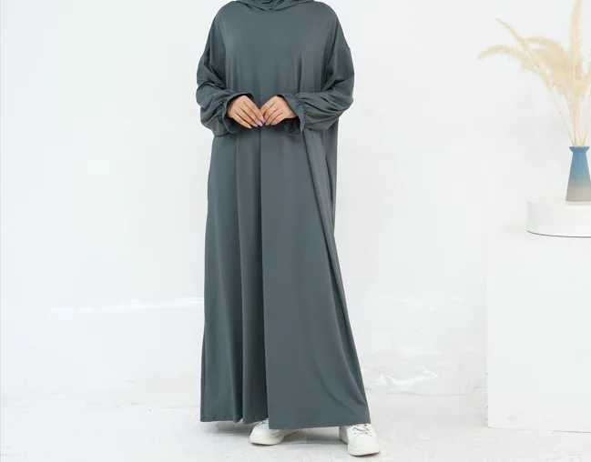 Novo design cor sólida elástico jérsei capuz abaya islâmico jilbab feminino moletom com capuz abaya vestidos muçulmanos para ramadan