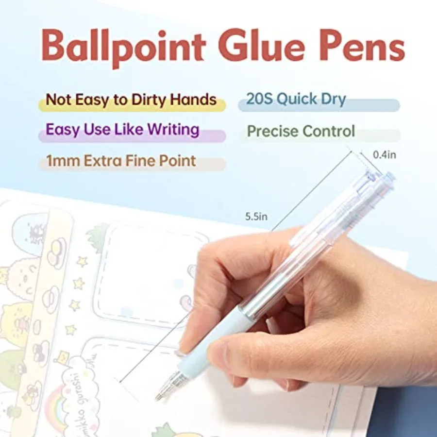 Fine Tip Glue Pen, Quick Dry Roller Stick Pens, Apply Glue Like Writing, Easy Control Precision Adhesive for Scrapbooking, Card