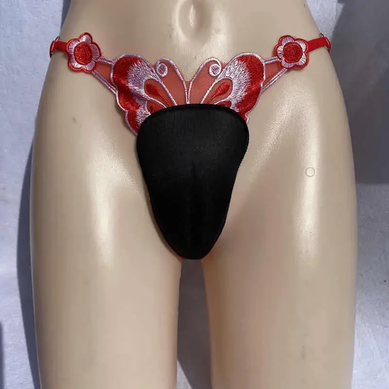 Butterfly Embroidery Control Panty Gaff Lingerie Crossdresser Transgender Underwear Shemale Camel Toe Panties Adjustable Thong