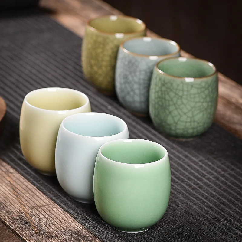 Celadon Glaze Keramik-Teetasse mit Crackle Ice-Muster, 6 Farben, persönliche Master-Tasse, handgefertigtes Gongfu-Teeset, ästhetisches Geschenk
