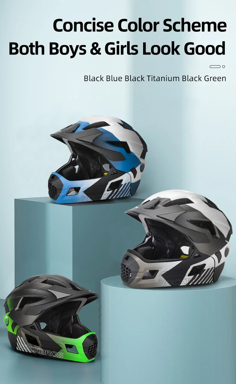 ROCKBROS Kinder-Fahrradhelm Abnehmbarer Vollvisier-Fahrradhelm für Kinder Skateboard-Roller-Sicherheitshelm MTB Rennrad-Helm – Detail 12