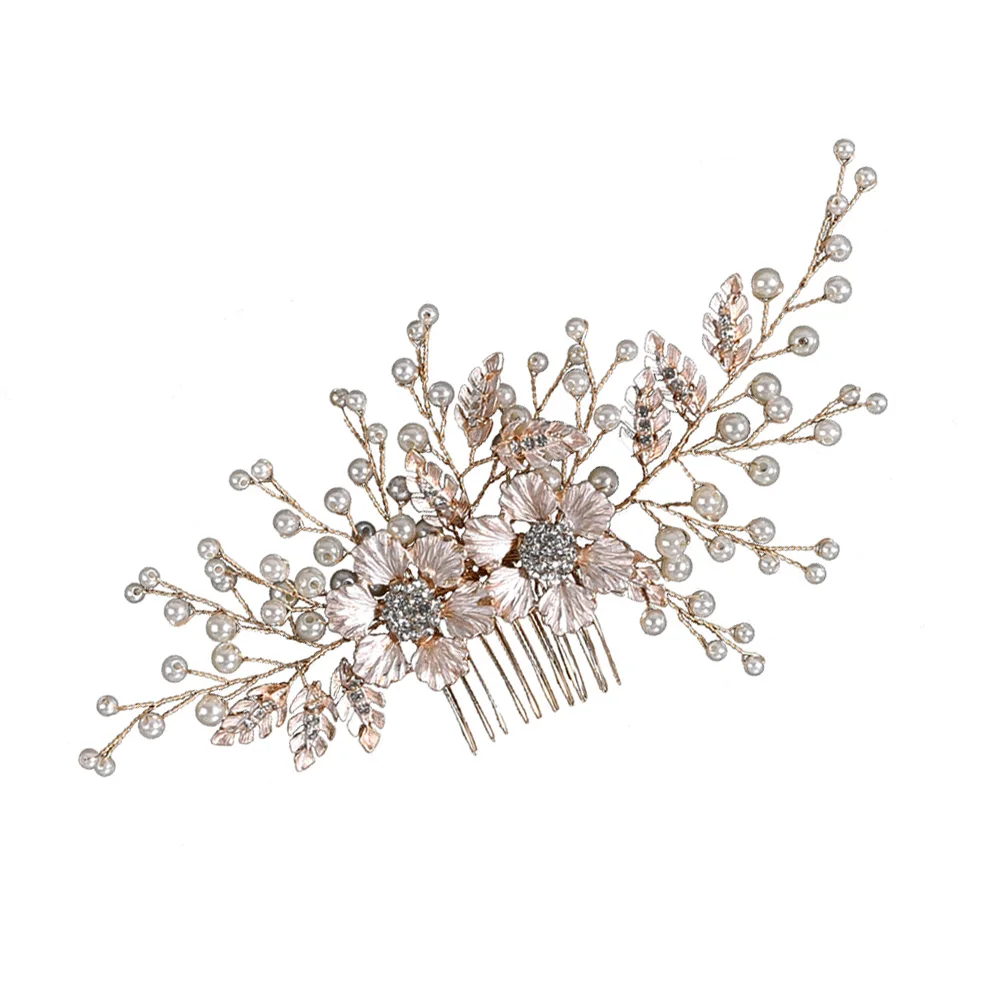 

Pearl Comb for Women Elegant Bride Floral Wedding Headpiece Hair Decor Accessory Stylish Hair Accessories Durable Zinc Alloy