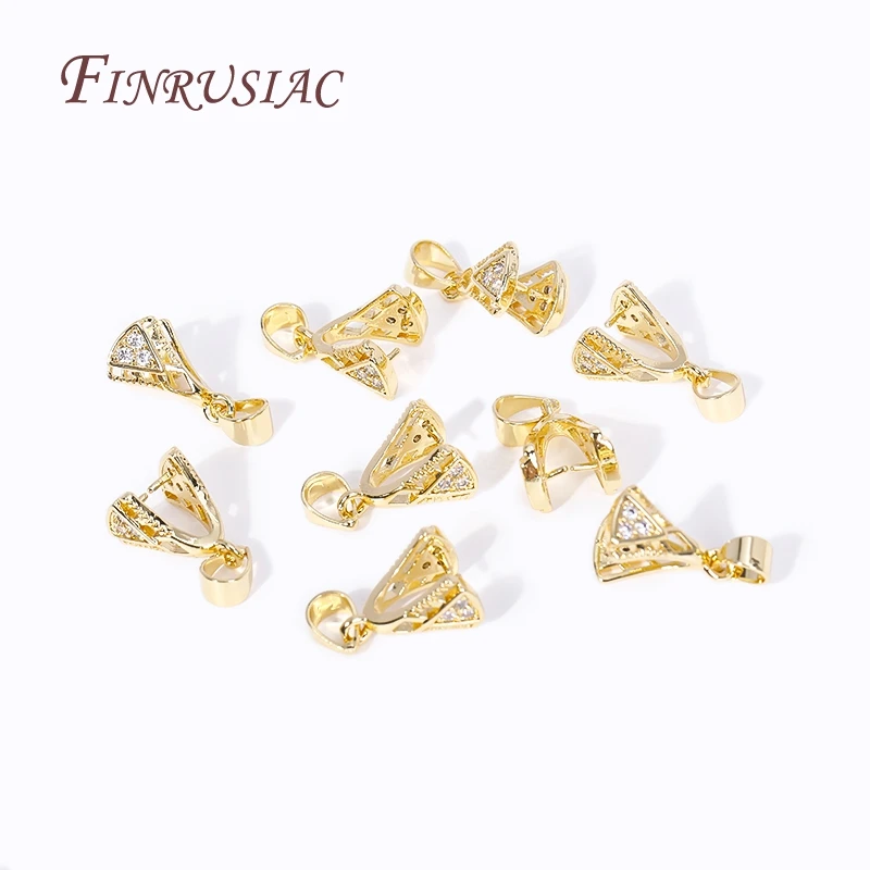 18K Gold Plated Inlaid Zircon Pendant Pinch Clip Bails with Solder-On Pendant Bail For DIY Crystal Agate Jewelry Making Findings