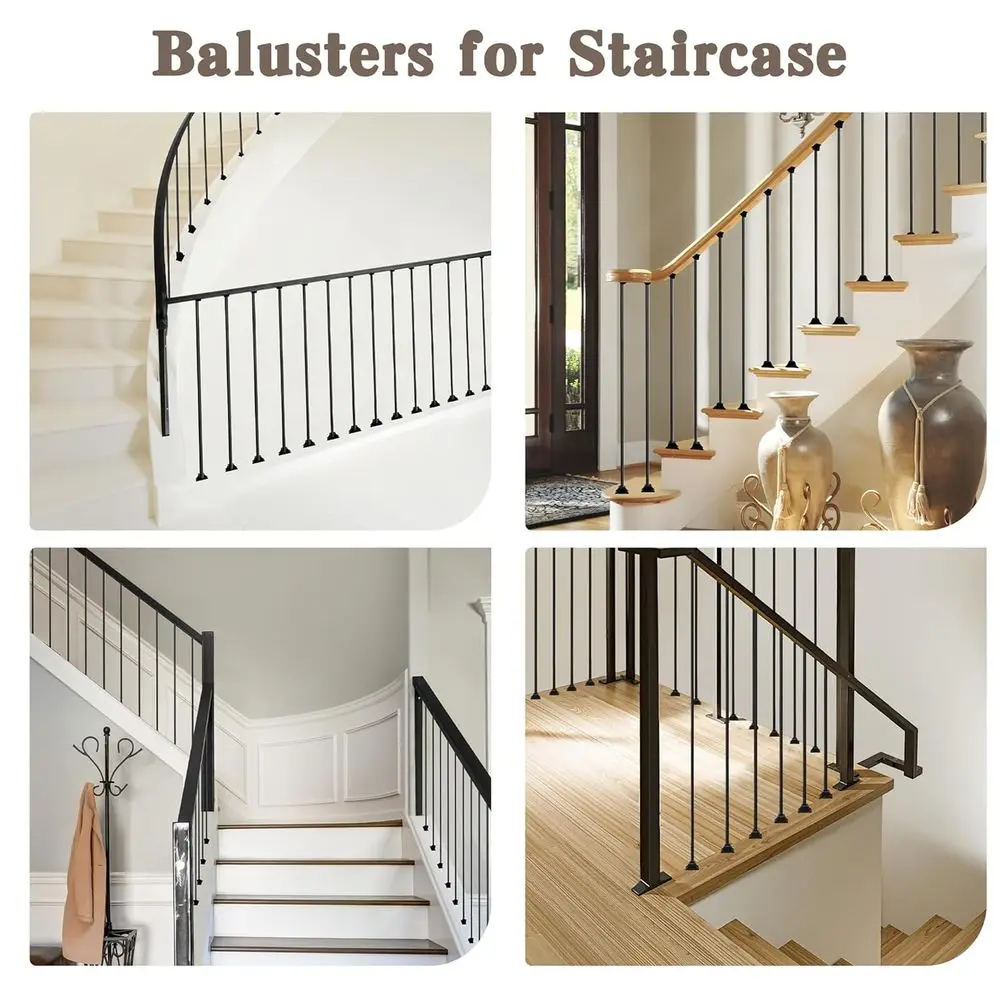 مجموعة من 30 حلقة حديدية مستقيمة مجوفة باللون الأسود غير اللامع، 1/2 × 44 لحاجز الدرج مع 60 حذاء دوار