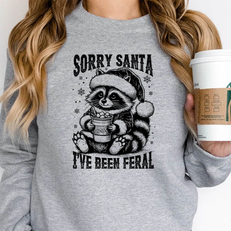 Christmas Sweatshirt Sorry Santa I\'ve Been Feral Classic Retro Raccoon Holiday Sweatshirts Funny Raccoon Christmas Gift Sweater