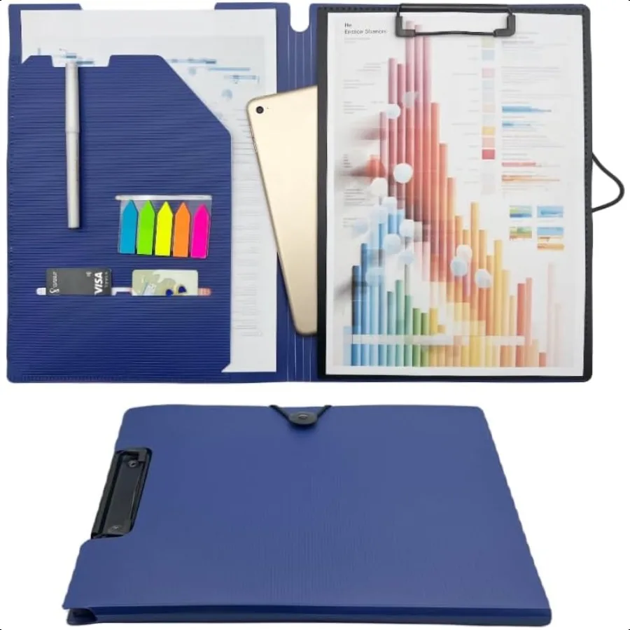 

Clipboard Folder File Storage Bussin Letter Size MultiPocket Plastic A4 Portable Organizer Padfolio with Pockets and Card Slots