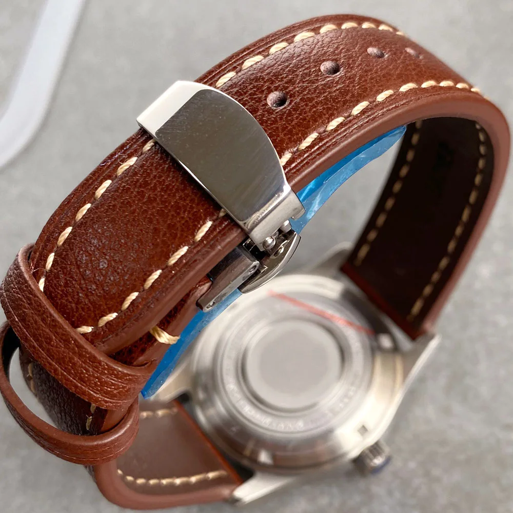 Tandorio 36MM NH35 Small Pilot Aviator Automatic 20ATM Waterproof Wristwatch Military Oil Crow Dial 3.8 Date Arrow Hands