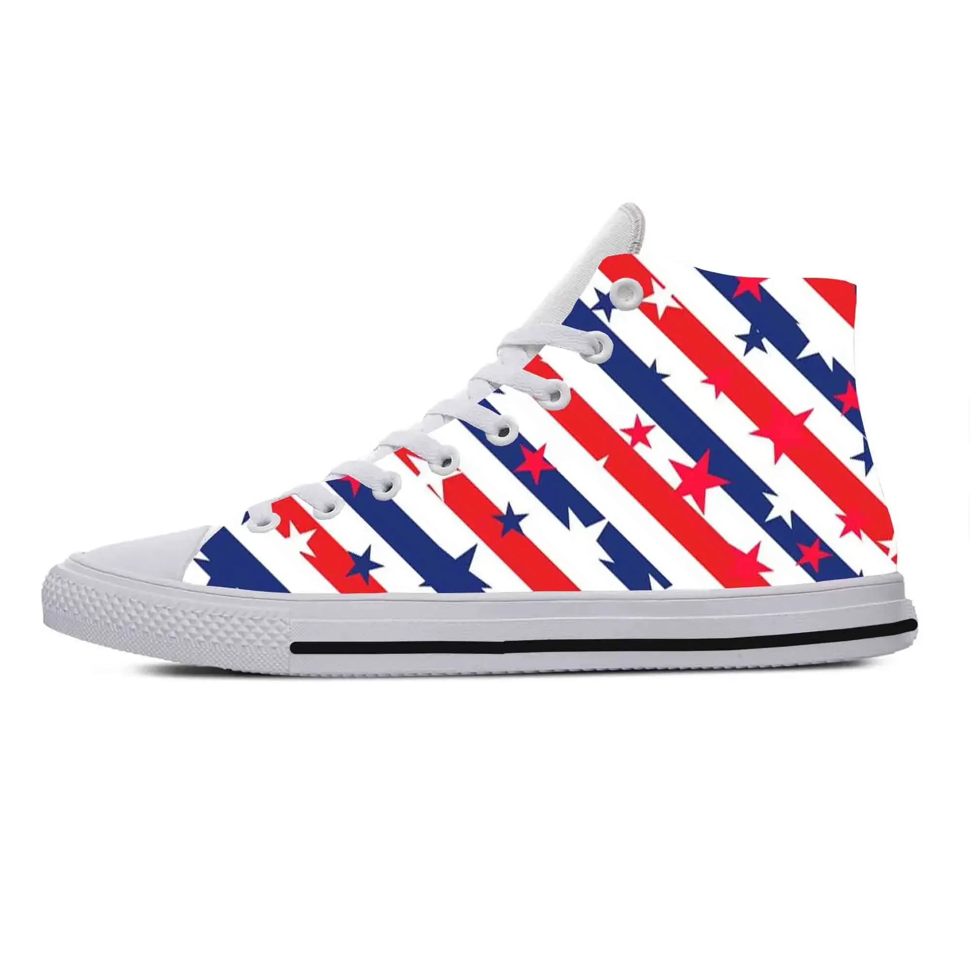 Sapatilhas respiráveis de impressão 3D para homens e mulheres, sapatos de pano casuais, bandeira americana, orgulho patriótico dos EUA, top alto, confortável