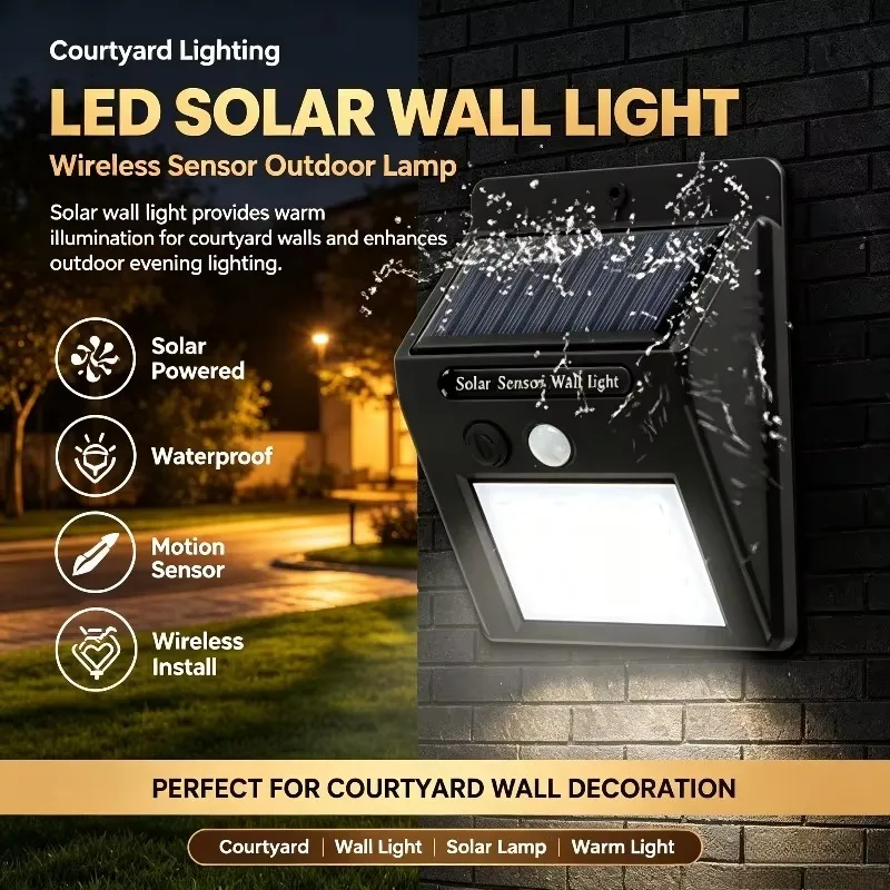 Solar Wall Lights Outdoor Waterproof Wireless PIR Motion Sensor Human Body Sensing For Courtyard Garden Sports Decoration Light