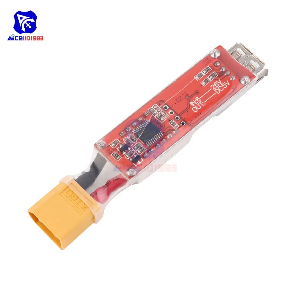 2S-6S DC 6 -26V to 5V Step Down Buck Module Lithium Ion Battery XT60 Plugged to USB 5V Charger Converter Adapter Module with LED