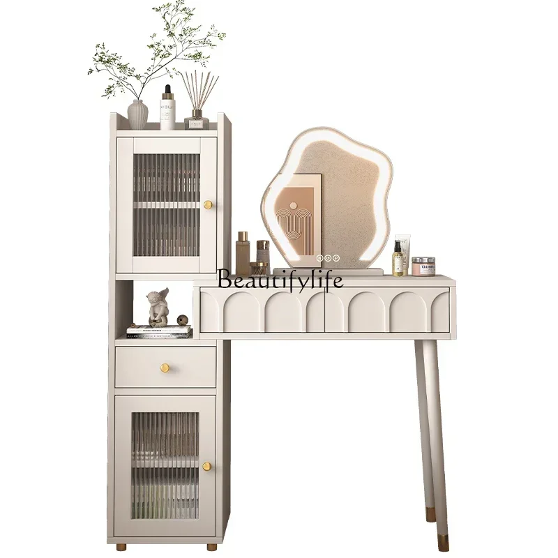 

D06Cream Style Modern Simple Storage Bedside Table Dresser Desk Integrated