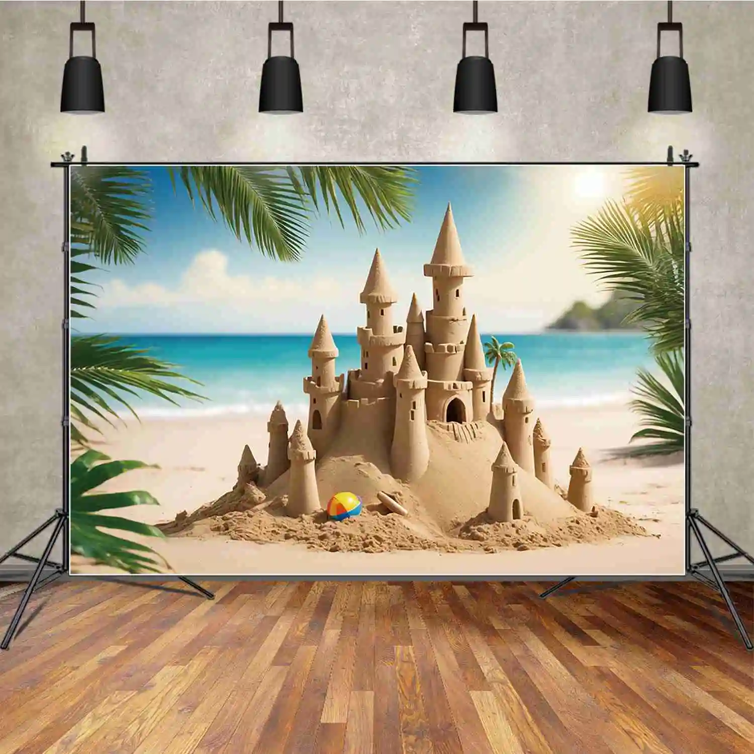 MOON.QG Beach Castle Toy Birthday Backgrounds Baby Tropical Blue Ocean Summer Backdrop Customized Party Photography Accessories