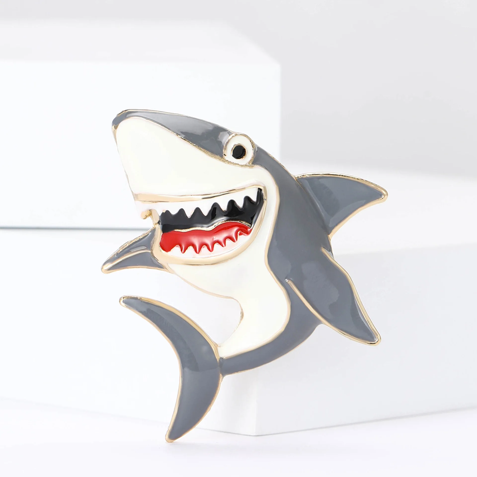 Simple Enamel Gray Blue Shark Brooches For Men Women Fashion Animal Alloy Badge Jewelry Casual Daily Party Accessory Unisex Gift