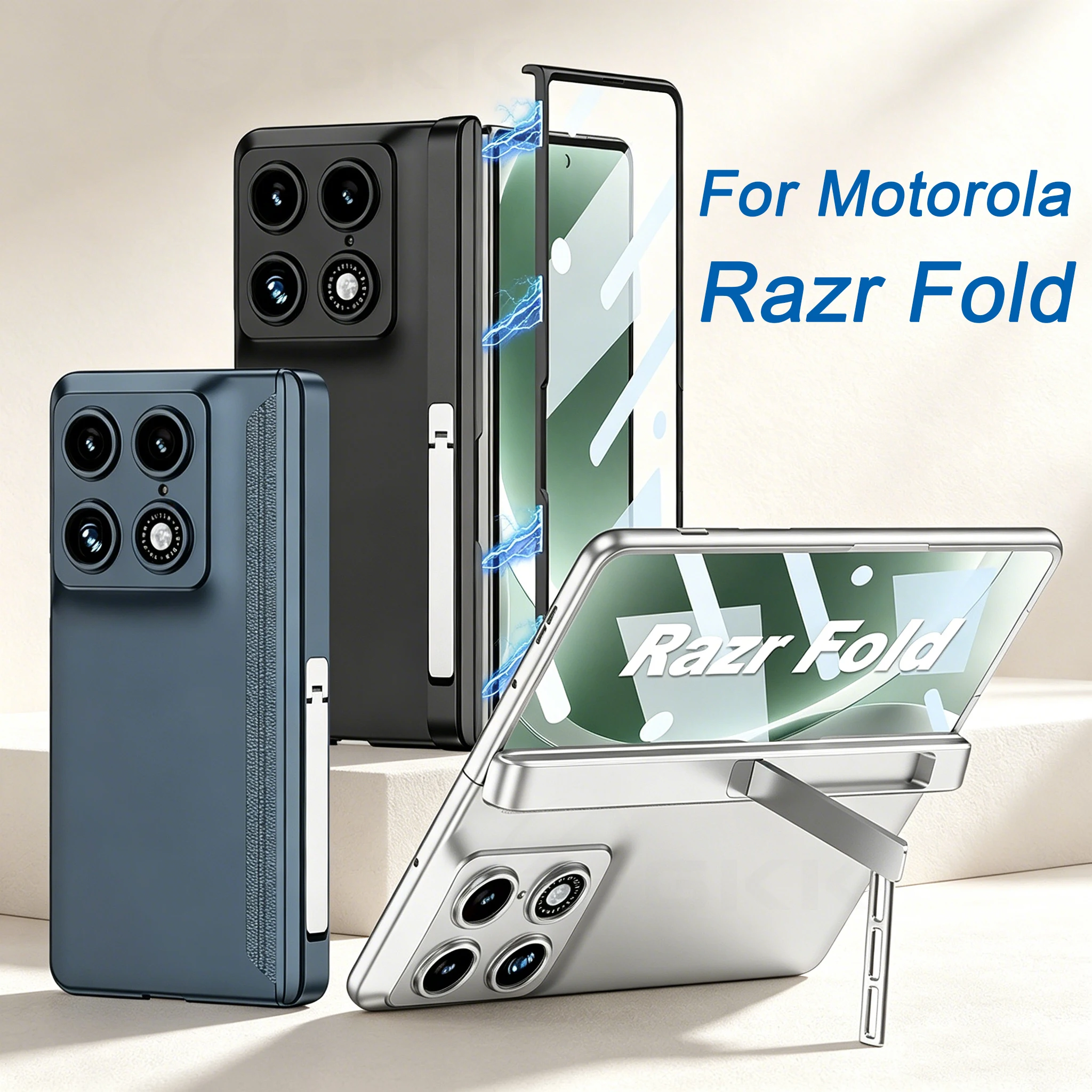 Magnetyczny Stojak z Zawiasem, Etui Kompleksowe z Ochroną Ekranu i Obudową z Matowego Plastiku dla Motorola Razr Fold / Moto Razr Fold