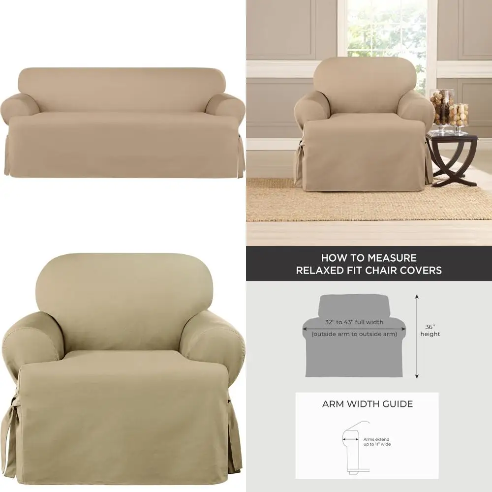 

SureFit Heavyweight Cotton Sofa Slipcover with T-Cushion Design in Khaki (SF41868)