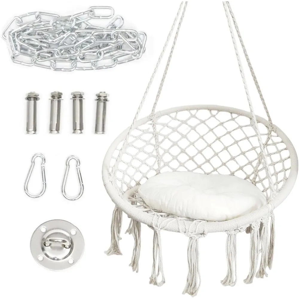 

Hammock Hanging Swinging Chair,Hanging Cotton Rope Swing Chairs with Cushion and Hardware Kits, Hanging Chairs for Indoor Balcon
