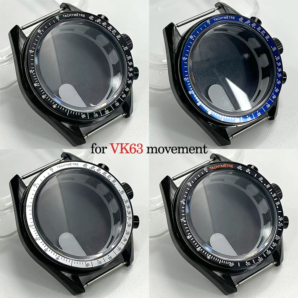 39.7mm VK63 Stainless Steel Black Watch Case and 32.5mm Dial Are Compatible with VK63 Model Quartz Movement Watch Accessories