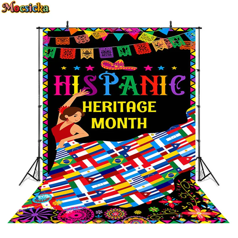Mocsicka Hispanic Heritage Month Photography Backdrop Latin Flags Papel Picado Photo Background Fiesta Party Celebration Props