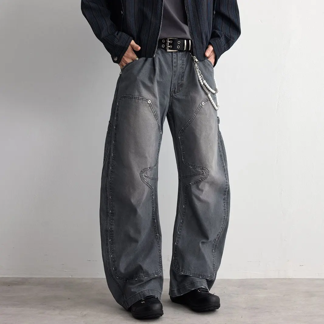 Machete Jeans Pants Men Streetwear Fashion Hip Hop Loose Casual Wide Leg Cargo Baggy Jeans Curved Knife Pants Trousers