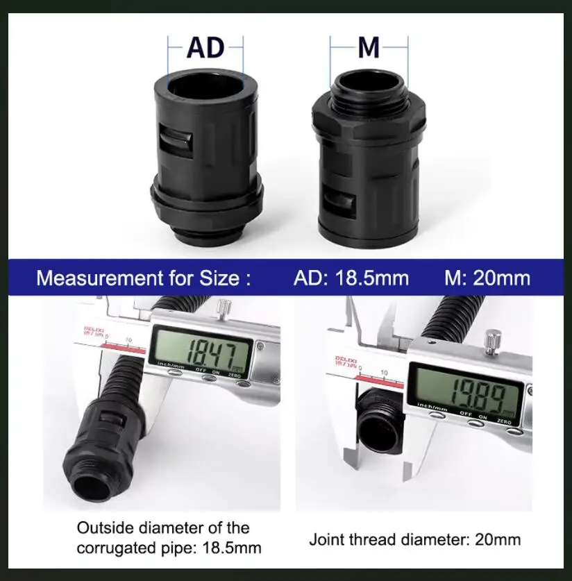 2~10pcs Black Nylon Plastic Corrugated Tube Connectors Pipe Joint AD13 15.8 18.5 21.2 25 28.5 34.5mm End Fittings Conduit Gland