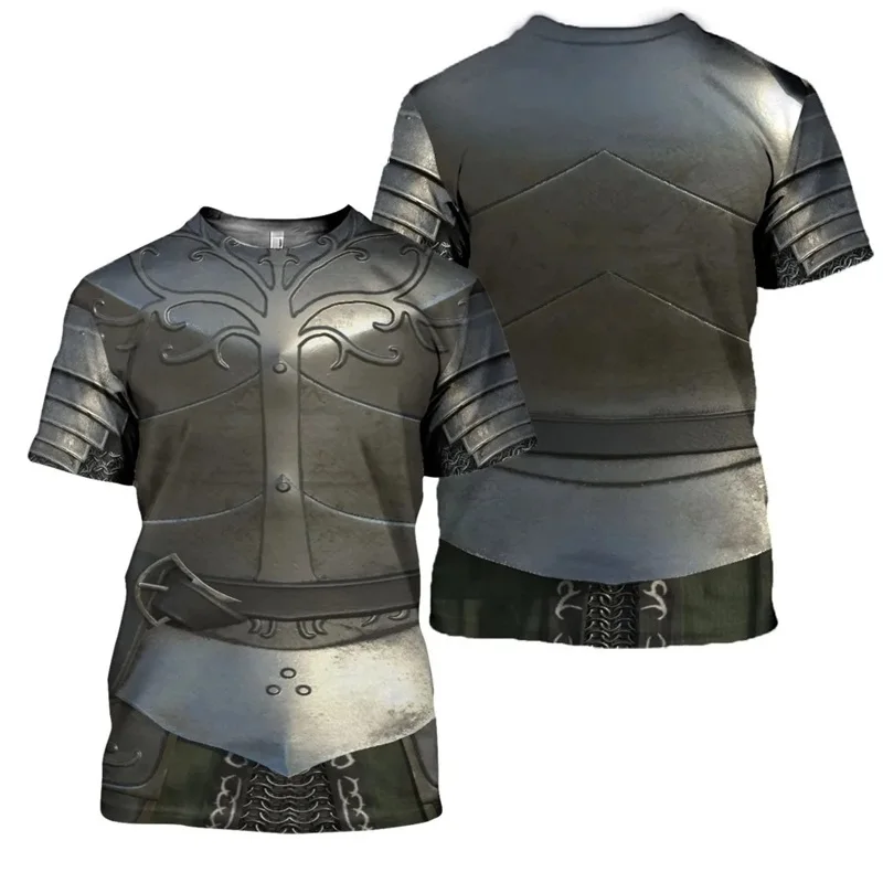 3D Print Knight Medieval Armor Graphic T Shirt For Men Summer Casual Round Neck Short Sleeve Tshirts Men's Hip Hop Tshirts Top
