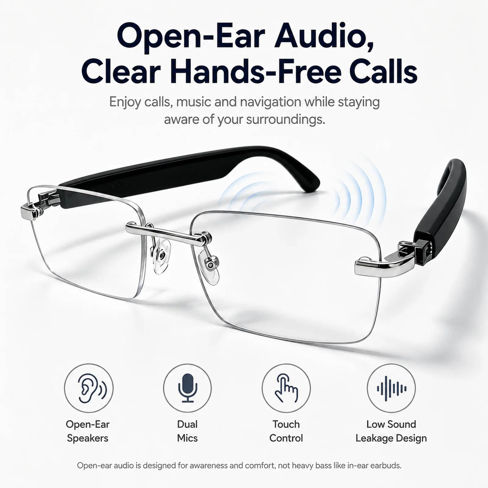 Bluetooth Smart Sunglasses, Photochromic Smartglasses and Open Ear Audio Glasses with Dual Mics for Calls and Outdoor Use - view 3