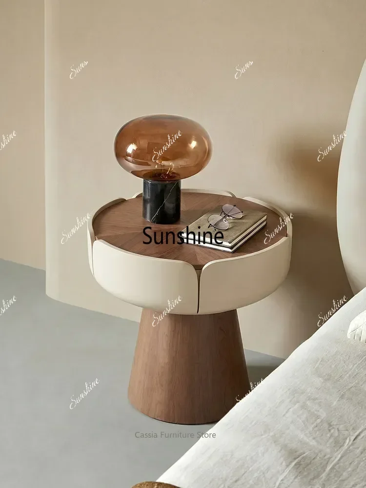 YYCompact Minimalist Modern Cream Style Solid Wood Bedside Storage Cabinet with Drawers for Small Bedroom