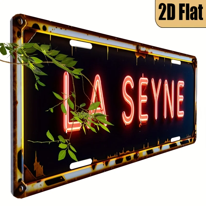1pc Vintage French License Plate - La Seyne Retro Car Decor, Red & Yellow Accent - Heavy-Duty Aluminum Metal Plaque - 6x12 Inche