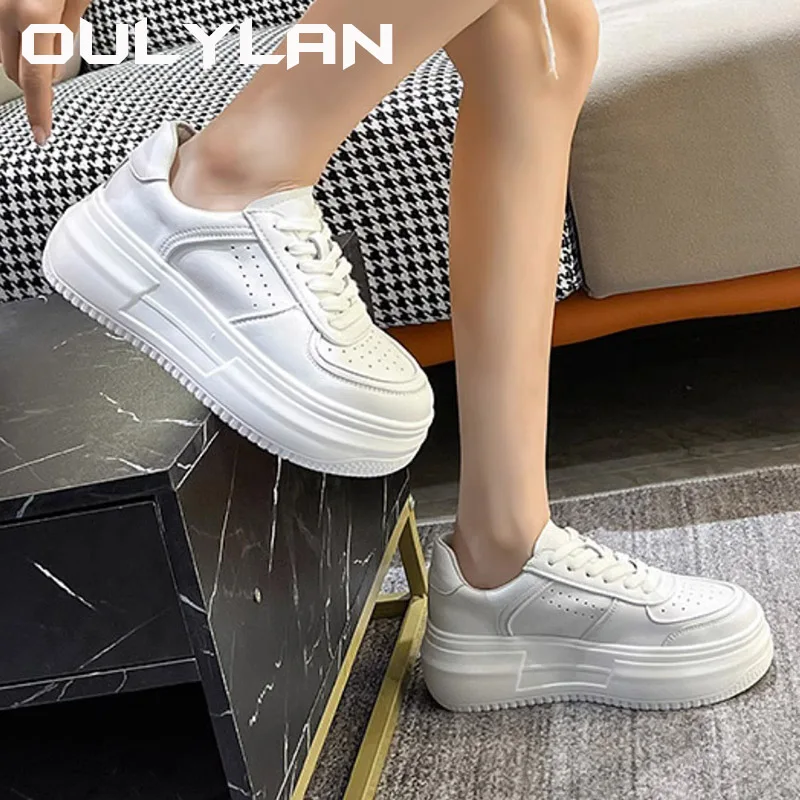 Oulylan New U Leather Women's White Casual Woman Vulcanize Sneakers Breathable Sport Walking Running Platform Flats Shoes