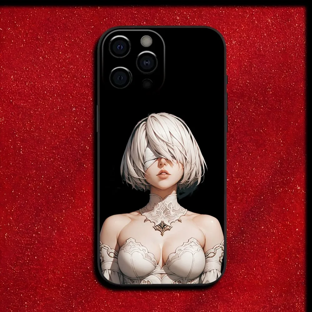 N-NieR A-Automata 2B Phone Case For iPhone 16,15,14,13,12,11,Pro,X,XS,Max,XR,Plus,Mini Soft Black Cover